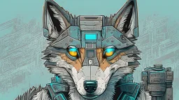 Robotic wolf looking at the camera, comic style