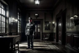 ww2 cop, ww2 dark mansion hall background