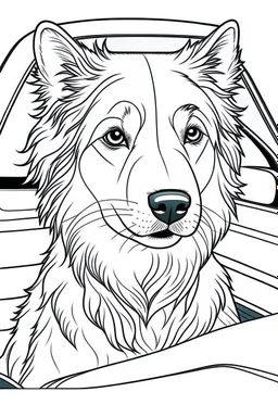 outline art for real DOGS-IN-CARS Coloring page, Japanese manga style, cartoon style, cute face, white background sketch style, full body is a must, only use outline, clean line art, no shadow, bold outlineMasterpiece, Ominous, Golden Ratio, Highly Detailed, photo, poster, fashion, illustration