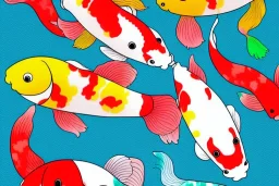 colorful koi carp collage illustration pattern, tiny, small, miniature, short, cute and adorable, digital painting, highly detailed, intricate, elegant, artstation, concept art, colorful, beautiful, studio ghibli, aoshima chiho, takashi murakami, manga, cute and adorable