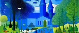 A blue aquarium theme park painted by Georges Seurat