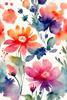 watercolor abstract big flowers on white texture background