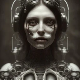 a cute smiling girl with her mother, red tattoo in the face, hr giger, steam punk, scary, horror, realistic, made in octane, cinematic, ultra-realistic, extremely detailed octane rendering, 8K, VRAY Super Real ar 2:3, dof photorealistic futuristic 50mm lens hard lighting dark gray tintype photograph, realistic lighting, sephia colors