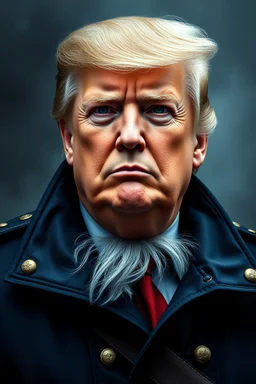 Trump Bald with beard Human Rogue trader Blue and black commandant Jacket full portrait