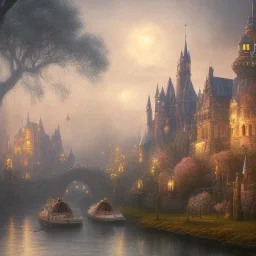 A magical gothic little town of witches with a castle and canals Nick Harris style, 8k resolution, intricate, digital art, detailed matte, volumetric lighting, George Grie, Anne Dittman, Anne Stokes, Lisa Parker, Selina French, Alphonse Mucha