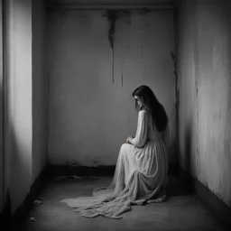 She sat alone in the corner, her eyes filled with unshed tears. Her shoulders slumped, her face devoid of any expression. The room felt heavy with her sadness, a palpable weight that seemed to suffocate all who came near. She exuded an aura of melancholy, a sorrow that seemed to seep into the very walls around her.