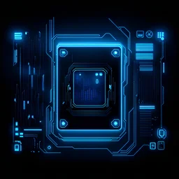 data file, cyberpunk style, blue lighting, black background, video game icon