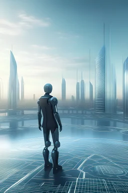 ai city in the future from a person standing on the ground