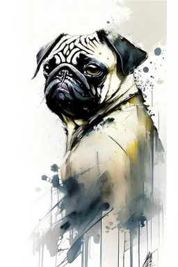 Pug watercolour Yoji Shinkawa in style high_quality_art. Ru dalle