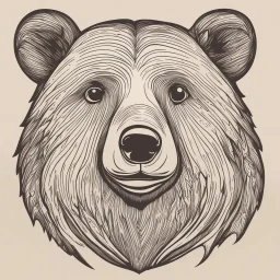 funny bear head from profile, simplified sketch 70's cartoon style, monochromatic letterpress technique