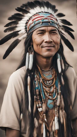 , 8k ultra HD réaliste. Amérindien en tenue moderne avec un regard d'amour et de plénitude totale et touchant.