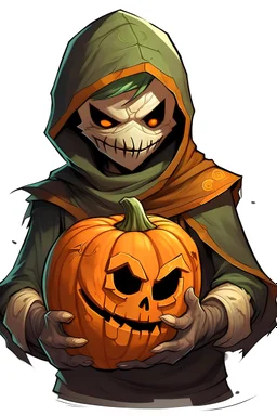 D&D sorceler boy with a pumpkin mask