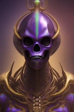 purple African alien, cracks in the head, evil, Asian eyes, weapons, blood, 8k, finely detailed, photo realistic, Boris Vallejo style turquoise skull head gold dragon space alien rain skeleton silver helmet golden space suit space ships