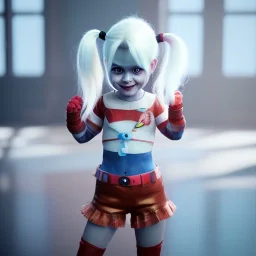 Cute baby character harley quinn, photo realistic, unreal engine, cinematic lighting 8k --v 4