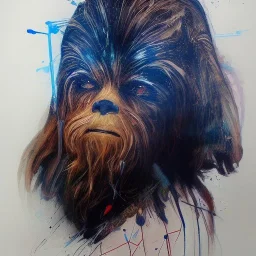 photorealistic and intricate portrait of chewbacca in star wars by Agnes Cecile, wearing beskar armor, deep dark colors, hyperdetailed, 32K, oil on canvas,