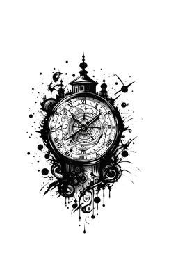 make a simple tattoo design out of this astronomical clock black ink on white background