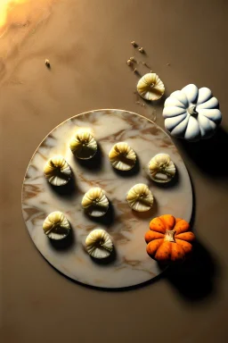 Cooking photo of Raviolis with truffle and pumpkin, olive oil, moisture, art, natural, ornaments, ceramic, marble, high kitchen, smooth, god rays, unreal engine 5, ray tracing, RTX, lumen lighting, ultra detail, volumetric lighting, 3d.