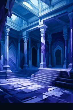 A purple ghostly mansion in geometric abstraction art style designed in cave paintings painted by Michelangelo di Lodovico Buonarroti Simoni