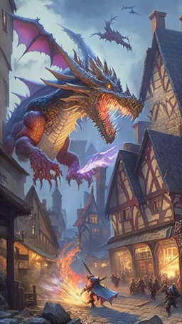 rpg dragon attacking a town