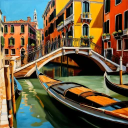 Venice barefoot bridge on the grand canal, ultra quality, hyper detailed, artwork, oil on canvas, 8k