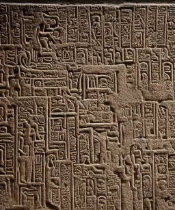 Ancient ruin wall depicting hieroglyphs of futuristic technology