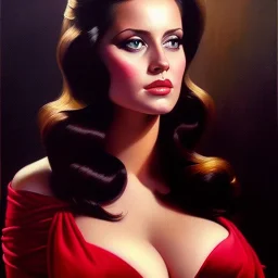 portrait of beautiful busty Lorna painting by Brom, oil on canvas, cinematic composition, extreme detail,fit full head inside picture