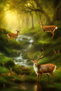 Beautiful deer drink in the river forest in the 12PM in the afternoon ín 24K Resolutions, ultra HD, Professional PHOTOGRAPHY