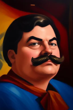 Fat Superman mustache at the casino oil canvas.