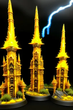 Yellow spires with thunder and lighting painted by Zosan