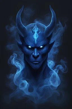 abstract, a blue demon, smoke, glow, spirit, centered, minimal, dark blue background