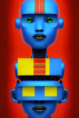 robot portrait in Kente, cinematic, ghana flag, african pattern symbols, engraved, 8k quality