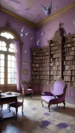 A light purple Venice library with fairies painted by Salvador Dali