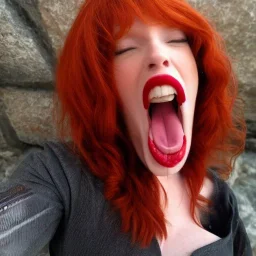 Redhead with tongue out