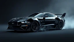 an all new batmobile based on all of the batmobiles and new ford mustang, black