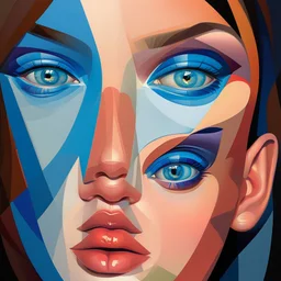 a painting of a woman's face with blue eyes, a cubist painting by Elizabeth Murray, behance, cubism, picasso, cubism, art