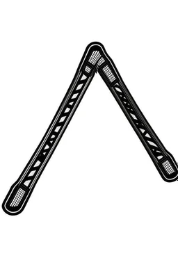Two perpendicular futuristic high-tech black hockey sticks forming an "x" on a white background; font design; digital art