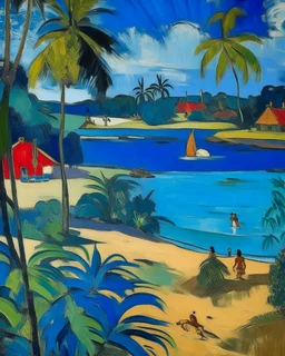 A blue resort on an island painted by Paul Gauguin