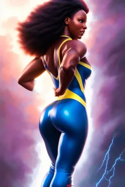 hyper realist, hyper detailed, stunningly beautiful Storm X-Men, athletic realistic body, by greg rutkowski, magali villeneuve, artgerm, wlop, rossdraws, concept art, digital painting