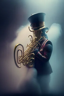 freddy kreuger as a tuba, trending art, 8k, depth of field, volumetric fog