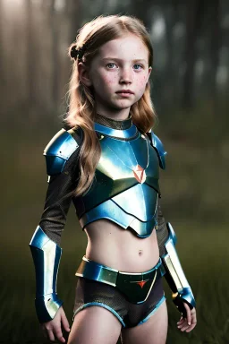 illustration, ultrarealistic, dynamic, concept art, strikingly beautiful (6 year old girl:1.2),_skimpy sci-fi armor_, Hair (long ginger:1.1), Face (freckles:1.2), body, medium breasts (light cleavage:1.2), tracing, ambient light, highres, (hyperrealistic:1.2), (perfect face:1.1), intricate (high detail:1.1) body, beautiful detailed eyes (emerald:1.3), _camera_, _pose_, plump lips ,sci-fi theme, Model hash: ddc3021b