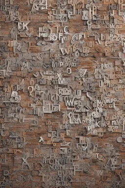 A brick wall made up of words and letters of the English alphabet, Many letters, abstraction. A high-resolution image of 8 K.