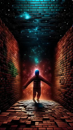 cosmic being is coming through a brick wall