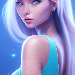 Portrait of mutant prettyand sweet woman , perfect composition, hyperrealistic, blue cosmic atmosphere, super detailed, 8k, high quality,