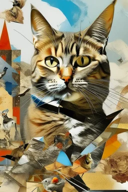 A cat, abstract and contemporary surrealism, collage of absurd art