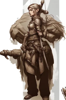 Girl Archer concept art, small head, full body, sketch, coll style