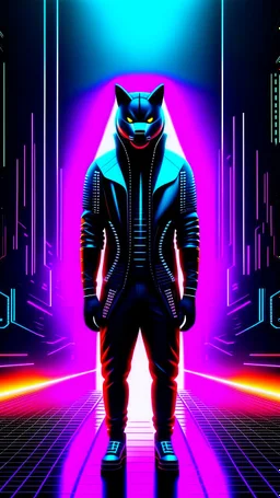 catman rebel retro futuristic cyberpunk poster full body