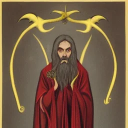 Vampire with yellow eyes with fleshy tentacle beard grey skin and vampire fangs and vampire bat nose as a Russian Orthodox