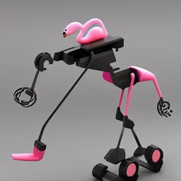 A futuristic rat riding a robotic flamingo in 3d