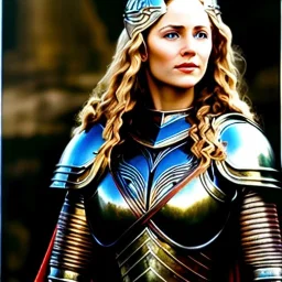 portrait oil on canvas of beautiful busty 'Éowyn, Shieldmaiden of Rohan',ancient metal armor, cinematic composition, extreme detail,8k,fit full head inside picture,