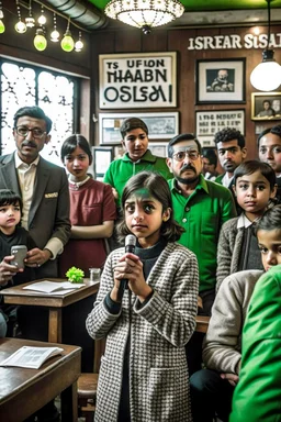 Opening shot: A noisy public place with a small and tense crowd gathered around Dr. Shumukh, a 10-year-old girl, a fierce and confident business leader Arabian style the award-winning commanding voice; Ladies and gentlemen, comrades and loyalists, thank you for being here today. We stand on the brink of change, about to regain what is right for us, (he lifts his fist) [cut shots from the crowd, capture their concentrated expressions and intense energy see the design etched on your faces.
